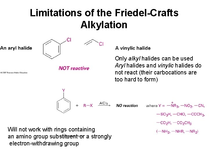 Limitations of the Friedel-Crafts Alkylation Only alkyl halides can be used Aryl halides and