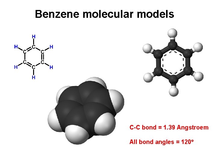 Benzene molecular models C-C bond = 1. 39 Angstroem All bond angles = 120