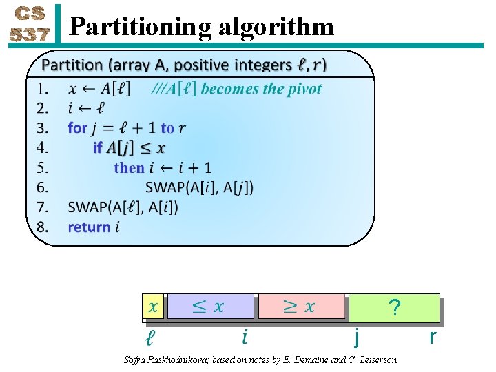 Partitioning algorithm ? j Sofya Raskhodnikova; based on notes by E. Demaine and C.
