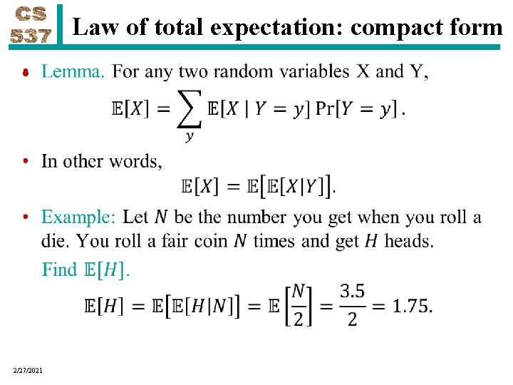 Law of total expectation: compact form • 2/27/2021 