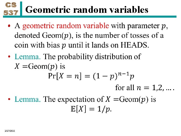 Geometric random variables • 2/27/2021 