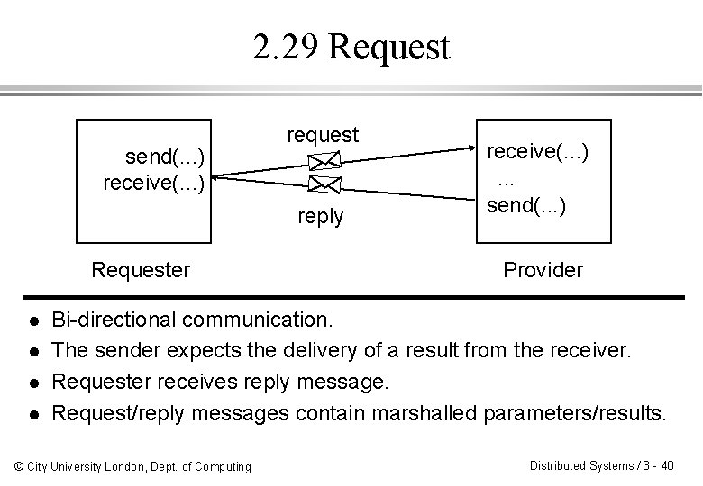 2. 29 Request send(. . . ) receive(. . . ) request reply Requester