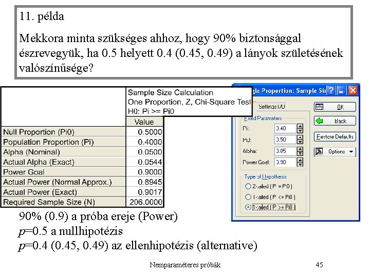 11. példa Mekkora minta szükséges ahhoz, hogy 90% biztonsággal észrevegyük, ha 0. 5 helyett