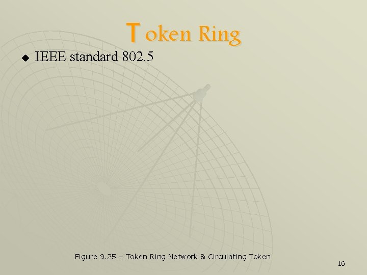 T oken Ring u IEEE standard 802. 5 Figure 9. 25 – Token Ring