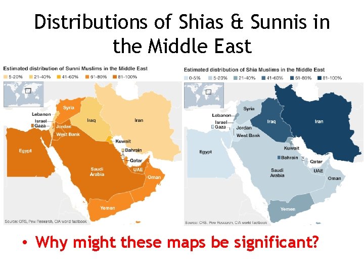 Distributions of Shias & Sunnis in the Middle East • Why might these maps