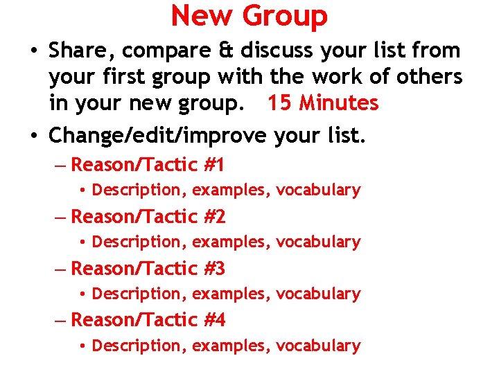 New Group • Share, compare & discuss your list from your first group with