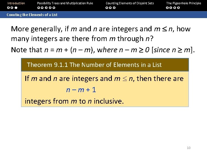 Introduction Possibility Trees and Multiplication Rule Counting Elements of Disjoint Sets The Pigeonhole Principle Introduction Possibility Trees and Multiplication Rule Counting Elements of Disjoint Sets The Pigeonhole Principle