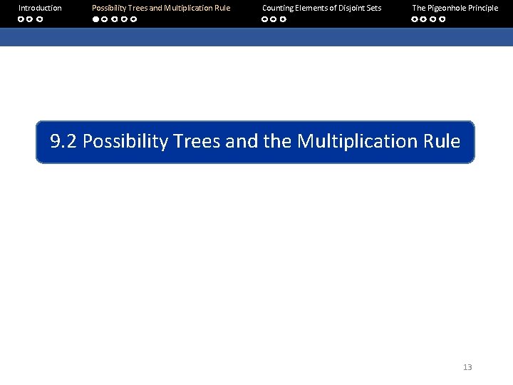 Introduction Possibility Trees and Multiplication Rule Counting Elements of Disjoint Sets The Pigeonhole Principle Introduction Possibility Trees and Multiplication Rule Counting Elements of Disjoint Sets The Pigeonhole Principle