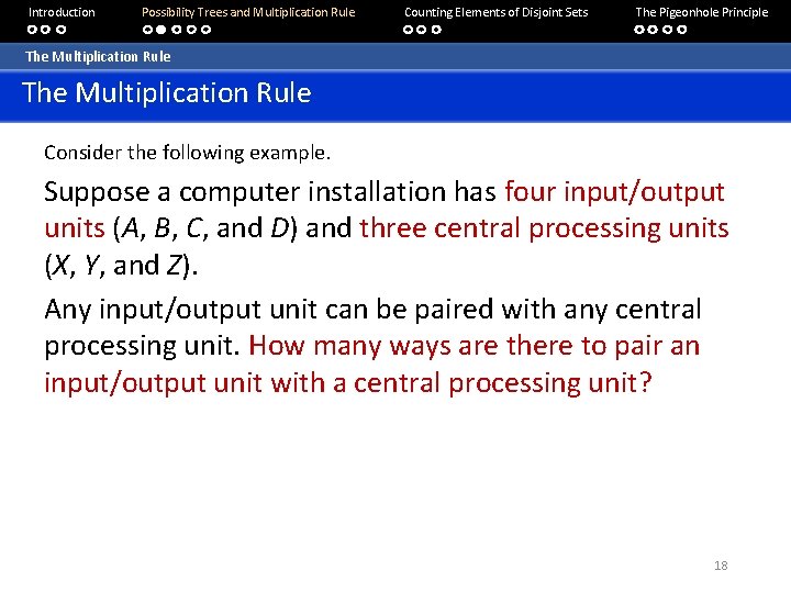 Introduction Possibility Trees and Multiplication Rule Counting Elements of Disjoint Sets The Pigeonhole Principle Introduction Possibility Trees and Multiplication Rule Counting Elements of Disjoint Sets The Pigeonhole Principle