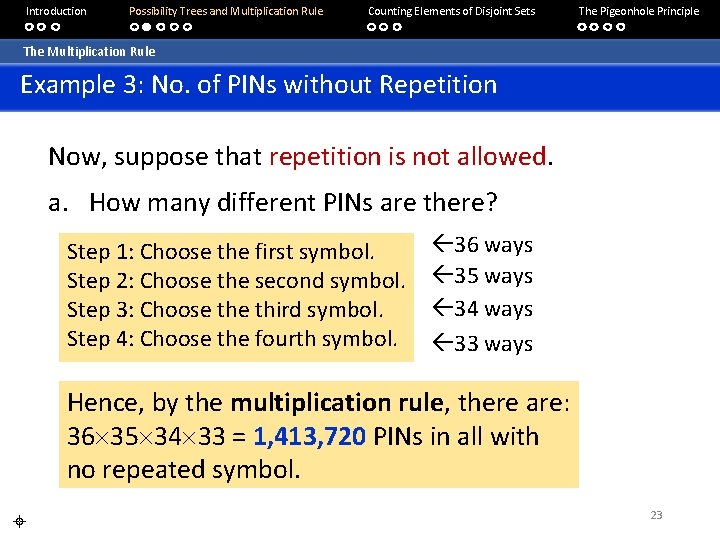 Introduction Possibility Trees and Multiplication Rule Counting Elements of Disjoint Sets The Pigeonhole Principle