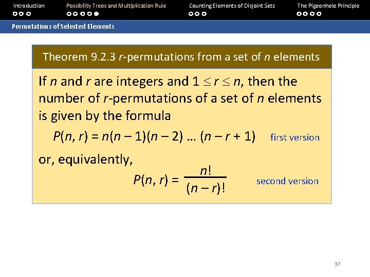 Introduction Possibility Trees and Multiplication Rule Counting Elements of Disjoint Sets The Pigeonhole Principle Introduction Possibility Trees and Multiplication Rule Counting Elements of Disjoint Sets The Pigeonhole Principle