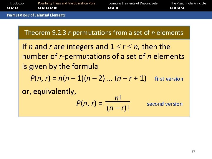 Introduction Possibility Trees and Multiplication Rule Counting Elements of Disjoint Sets The Pigeonhole Principle