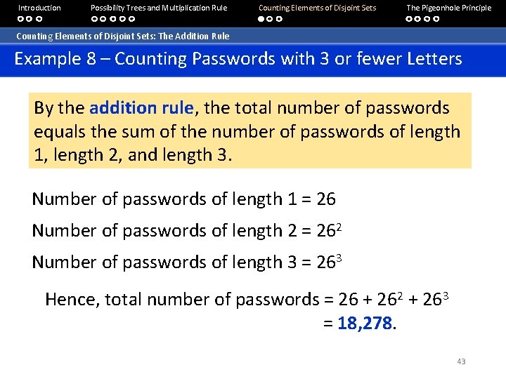 Introduction Possibility Trees and Multiplication Rule Counting Elements of Disjoint Sets The Pigeonhole Principle