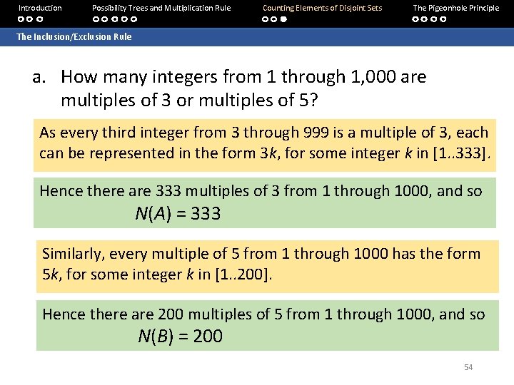 Introduction Possibility Trees and Multiplication Rule Counting Elements of Disjoint Sets The Pigeonhole Principle Introduction Possibility Trees and Multiplication Rule Counting Elements of Disjoint Sets The Pigeonhole Principle