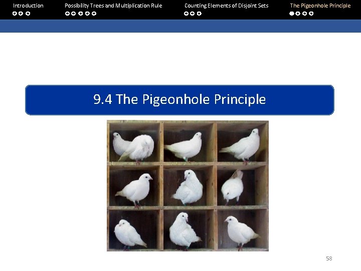 Introduction Possibility Trees and Multiplication Rule Counting Elements of Disjoint Sets The Pigeonhole Principle Introduction Possibility Trees and Multiplication Rule Counting Elements of Disjoint Sets The Pigeonhole Principle