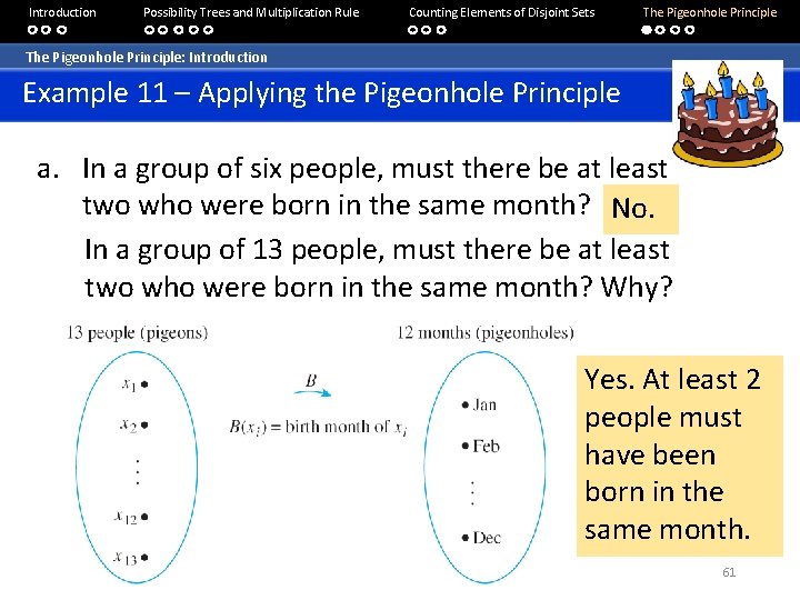 Introduction Possibility Trees and Multiplication Rule Counting Elements of Disjoint Sets The Pigeonhole Principle: Introduction Possibility Trees and Multiplication Rule Counting Elements of Disjoint Sets The Pigeonhole Principle: