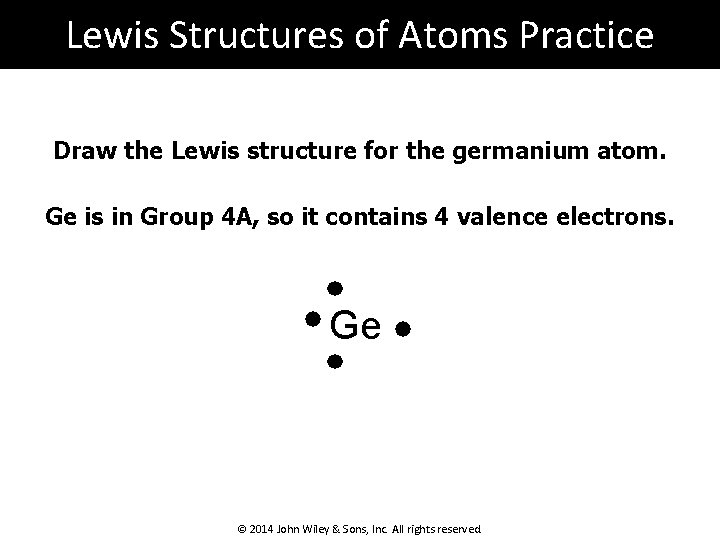 Lewis Structures of Atoms Practice Draw the Lewis structure for the germanium atom. Ge