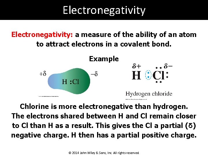 Electronegativity: a measure of the ability of an atom to attract electrons in a