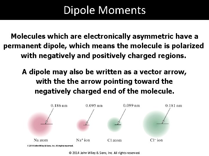 Dipole Moments Molecules which are electronically asymmetric have a permanent dipole, which means the