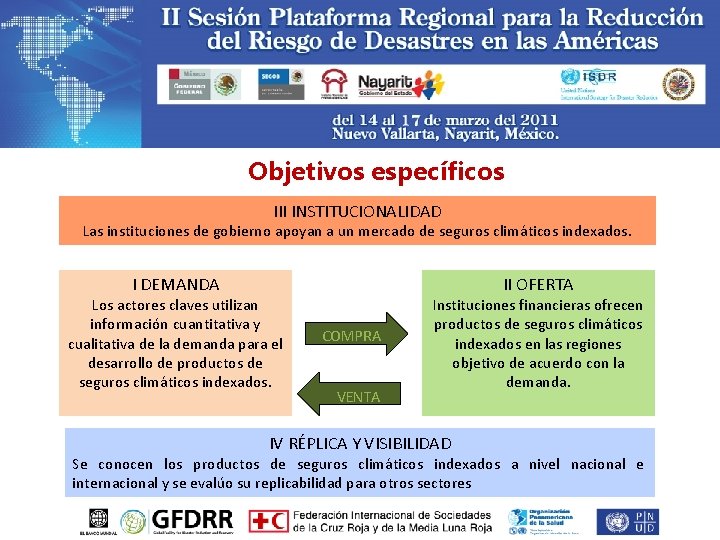 Objetivos específicos III INSTITUCIONALIDAD Las instituciones de gobierno apoyan a un mercado de seguros