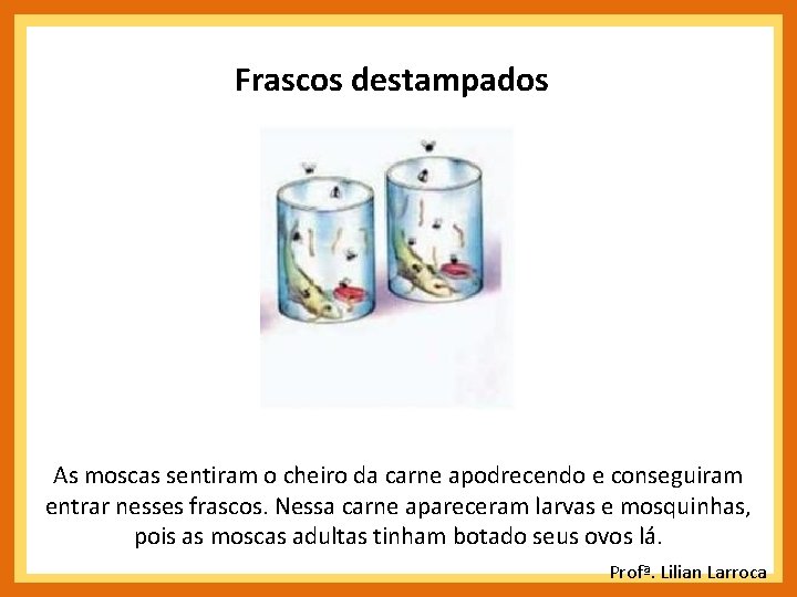 Frascos destampados As moscas sentiram o cheiro da carne apodrecendo e conseguiram entrar nesses Frascos destampados As moscas sentiram o cheiro da carne apodrecendo e conseguiram entrar nesses