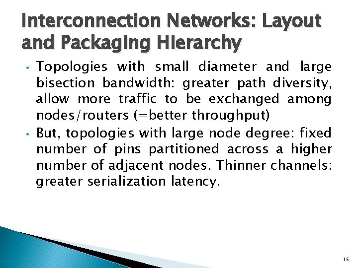 Interconnection Networks: Layout and Packaging Hierarchy • • Topologies with small diameter and large