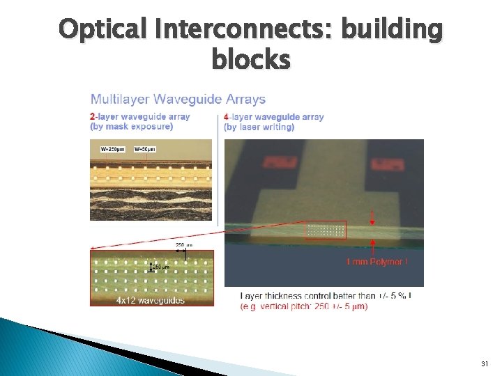 Optical Interconnects: building blocks 31 