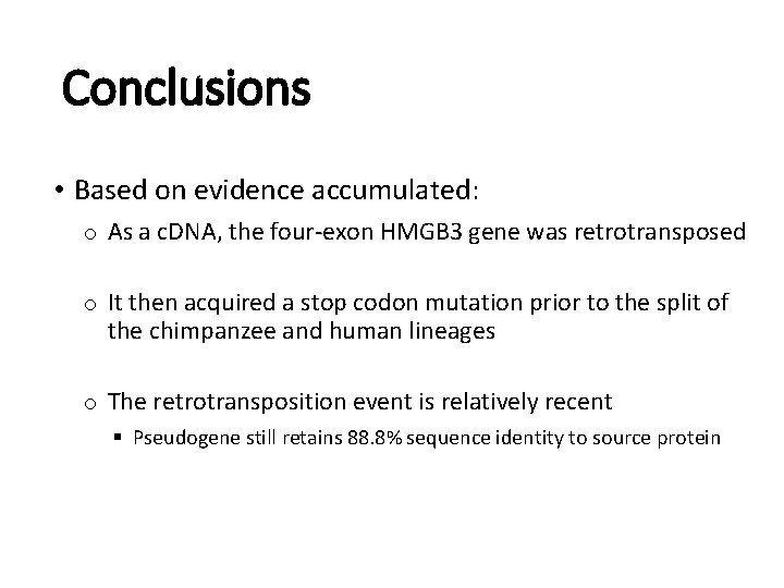 Conclusions • Based on evidence accumulated: o As a c. DNA, the four-exon HMGB