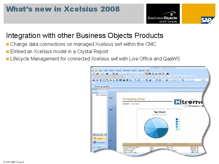 What’s new in Xcelsius 2008 Integration with other Business Objects Products n Change data