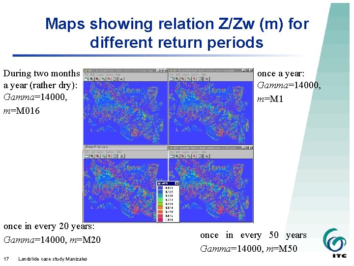 Maps showing relation Z/Zw (m) for different return periods During two months a year