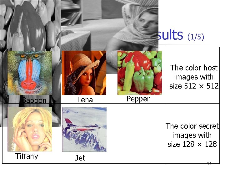 4. Experimental results (1/5) The color host images with size 512 × 512 Baboon
