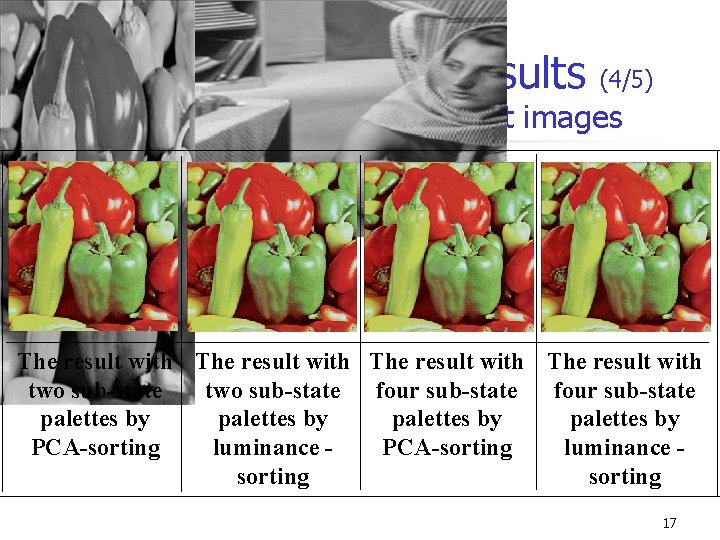 4. Experimental results (4/5) -The decoded color host images The result with two sub-state