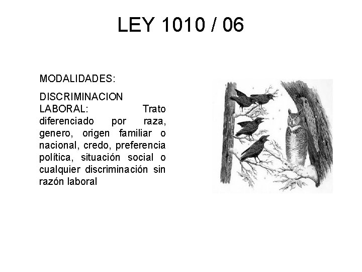 LEY 1010 / 06 MODALIDADES: DISCRIMINACION LABORAL: Trato diferenciado por raza, genero, origen familiar