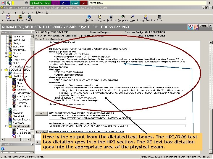 Here is the output from the dictated text boxes. The HPI/ROS text box dictation