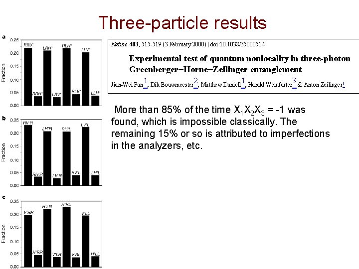 Three-particle results Nature 403, 515 -519 (3 February 2000) | doi: 10. 1038/35000514 Experimental