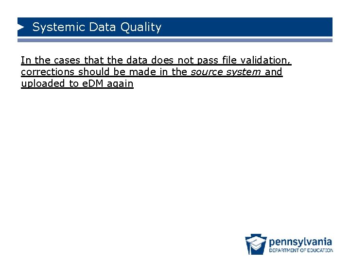 Systemic Data Quality In the cases that the data does not pass file validation,