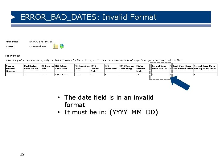 ERROR_BAD_DATES: Invalid Format • The date field is in an invalid format • It