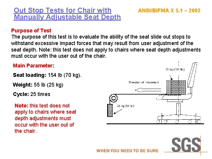 Out Stop Tests for Chair with Manually Adjustable Seat Depth ANSI/BIFMA X 5. 1