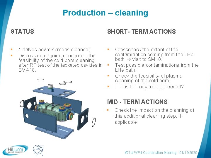 Production – cleaning SHORT- TERM ACTIONS STATUS § § 4 halves beam screens cleaned;