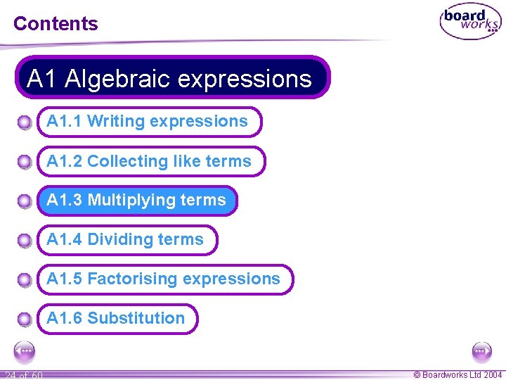 Contents A 1 Algebraic expressions A 1. 1 Writing expressions A 1. 2 Collecting