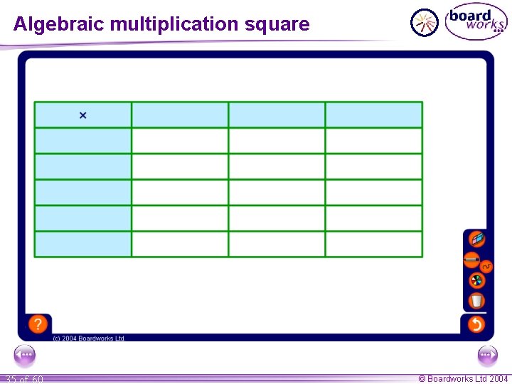 Algebraic multiplication square 35 of 60 © Boardworks Ltd 2004 