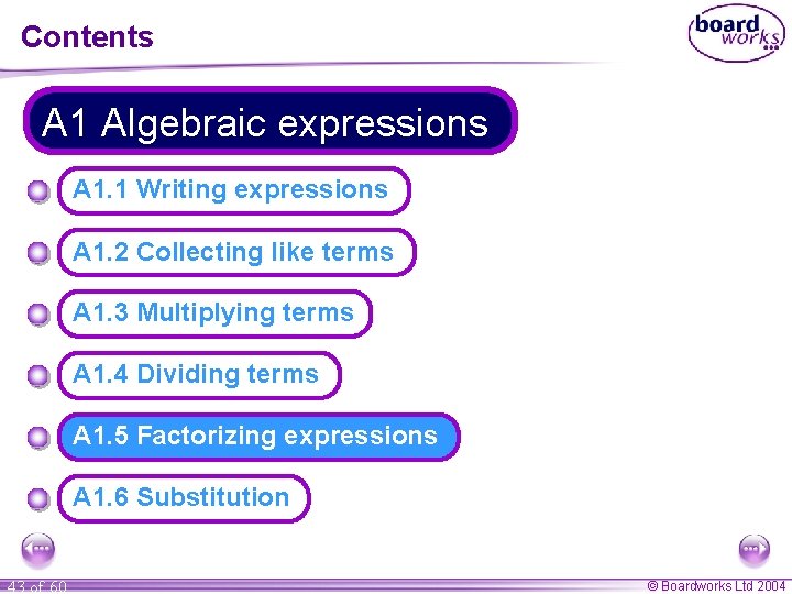 Contents A 1 Algebraic expressions A 1. 1 Writing expressions A 1. 2 Collecting