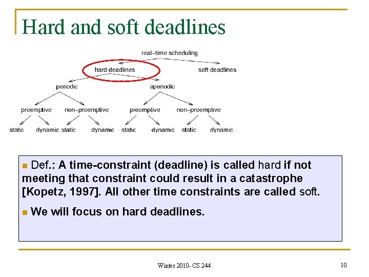 Hard and soft deadlines Def. : A time-constraint (deadline) is called hard if not