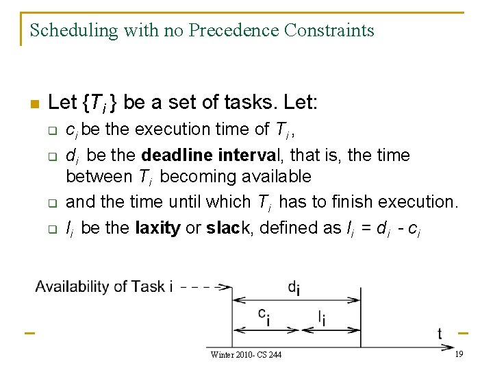 Scheduling with no Precedence Constraints n Let {Ti } be a set of tasks.