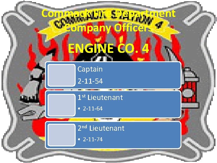 Commack Fire Department Company Officers ENGINE CO. 4 Captain 2 -11 -54 1 st