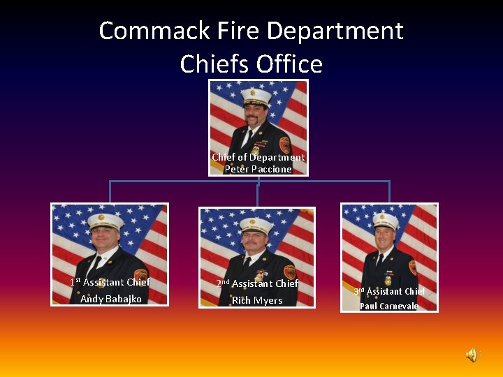 Commack Fire Department Chiefs Office Chief of Department Peter Paccione 1 st Assistant Chief