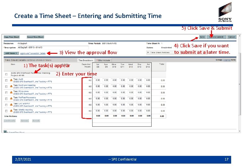 Create a Time Sheet – Entering and Submitting Time 5) Click Save & Submit