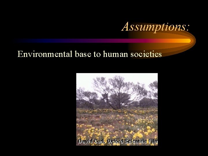 Assumptions: Environmental base to human societies 