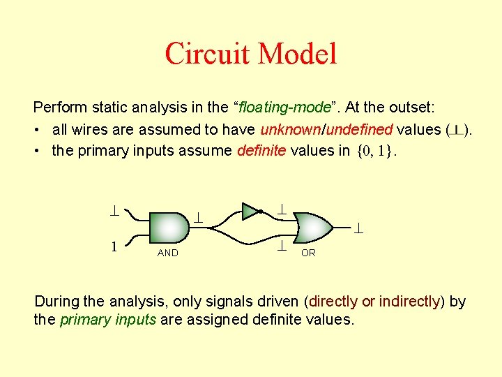 Circuit Model Perform static analysis in the “floating-mode”. At the outset: • all wires Circuit Model Perform static analysis in the “floating-mode”. At the outset: • all wires