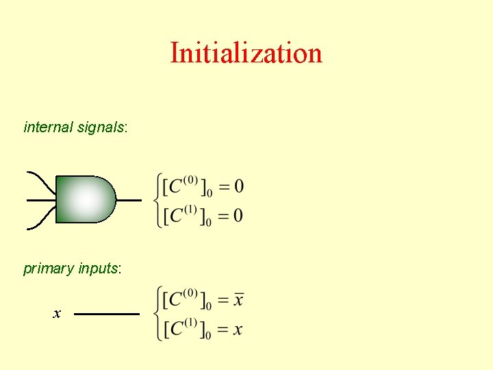 Initialization internal signals: primary inputs: x  Initialization internal signals: primary inputs: x